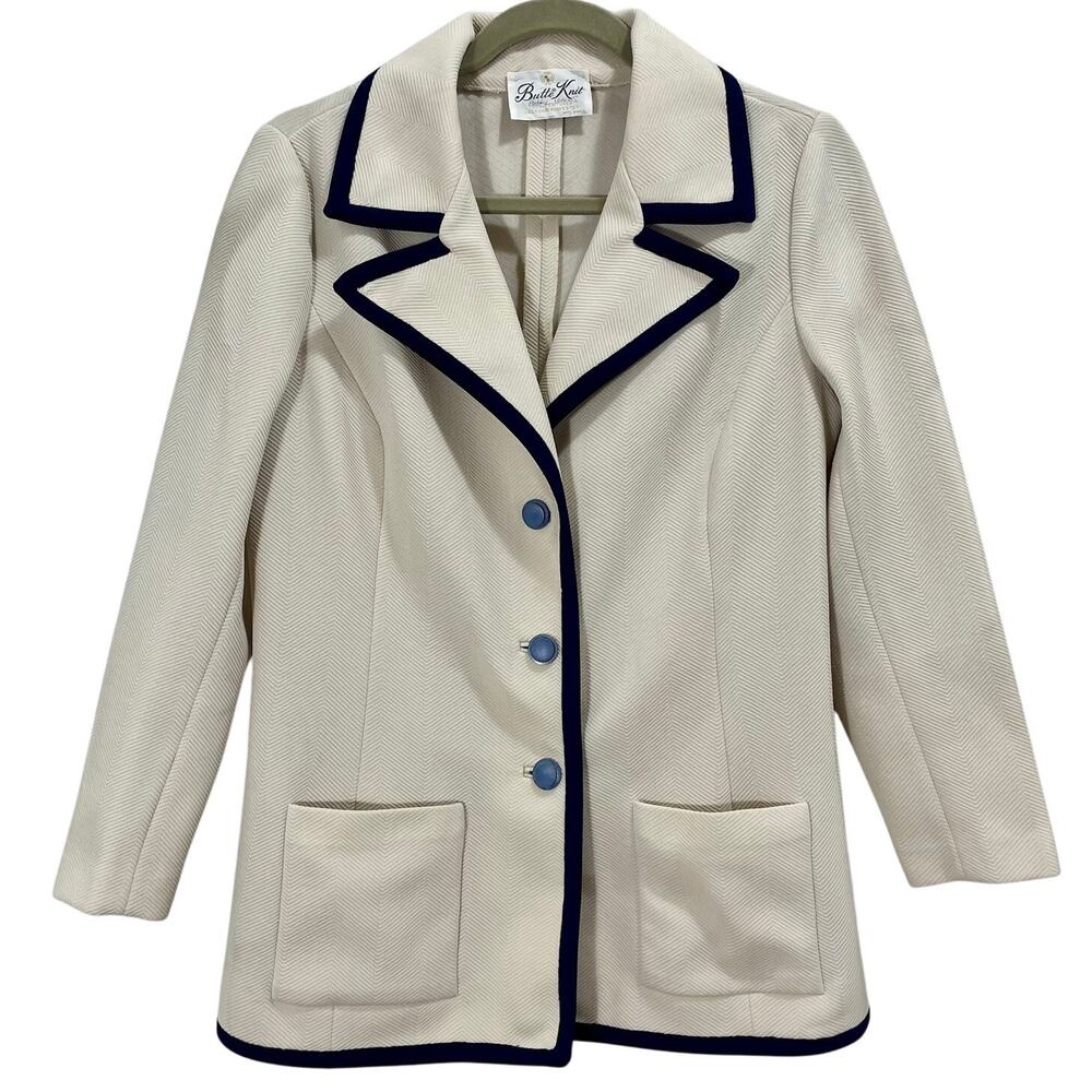 Charming Vintage 60s Cream Butte Knit Textured Knit Square Pocket Blazer Jacket